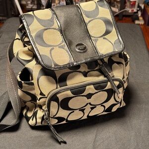 Coach Signature Black and Tan Backpack